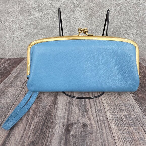 HOBO Cora Large Frame Wallet Clutch Wristlet Dusty Blue Leather Botanical Print - Picture 14 of 14